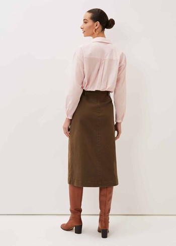 Phase Eight Dina Denim Belted Skirts Khaki USA | 6912583-VJ